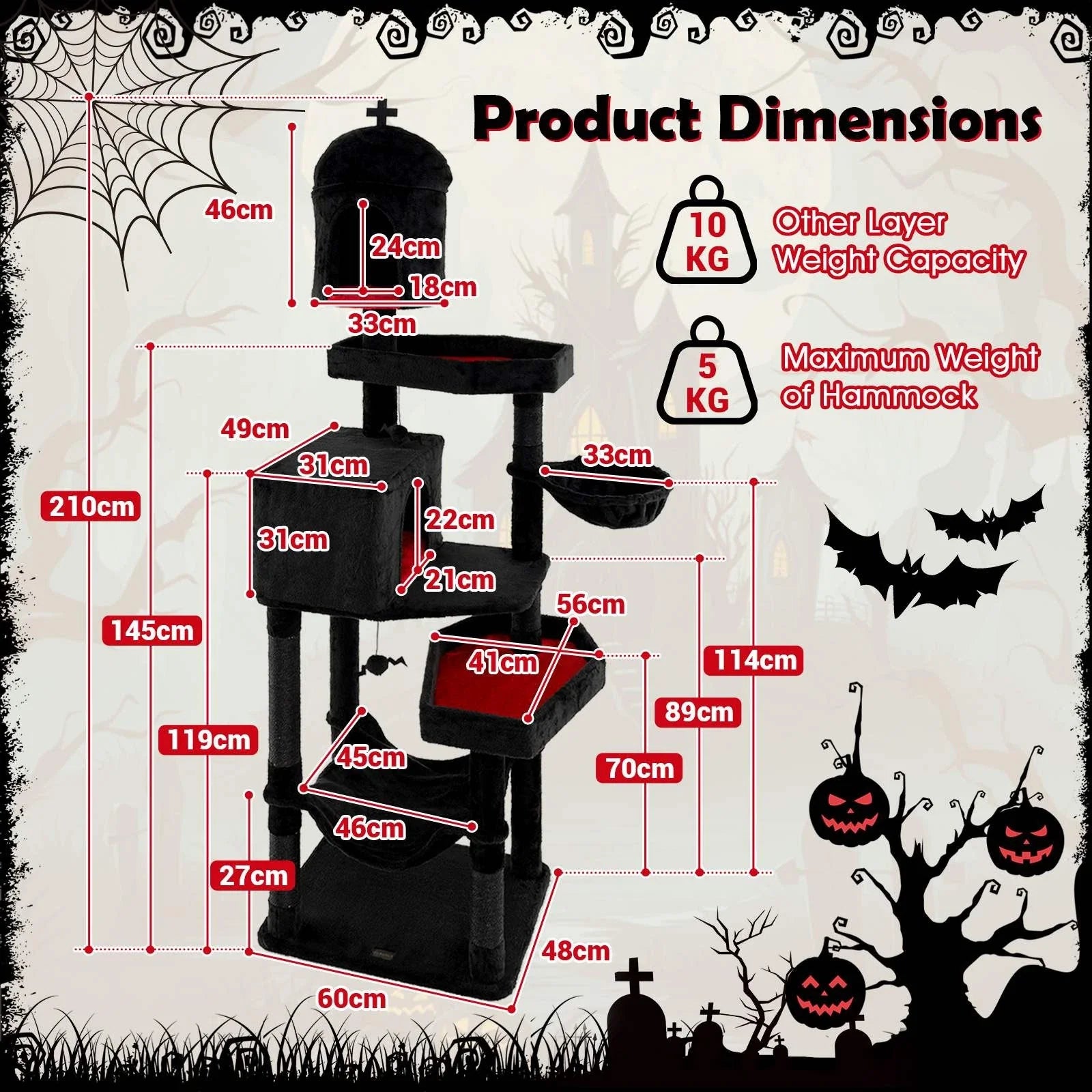 Gothic Cat Tree Indoor Extra Large Cat Tower w/ 2 Cat Condos & Scratching Posts