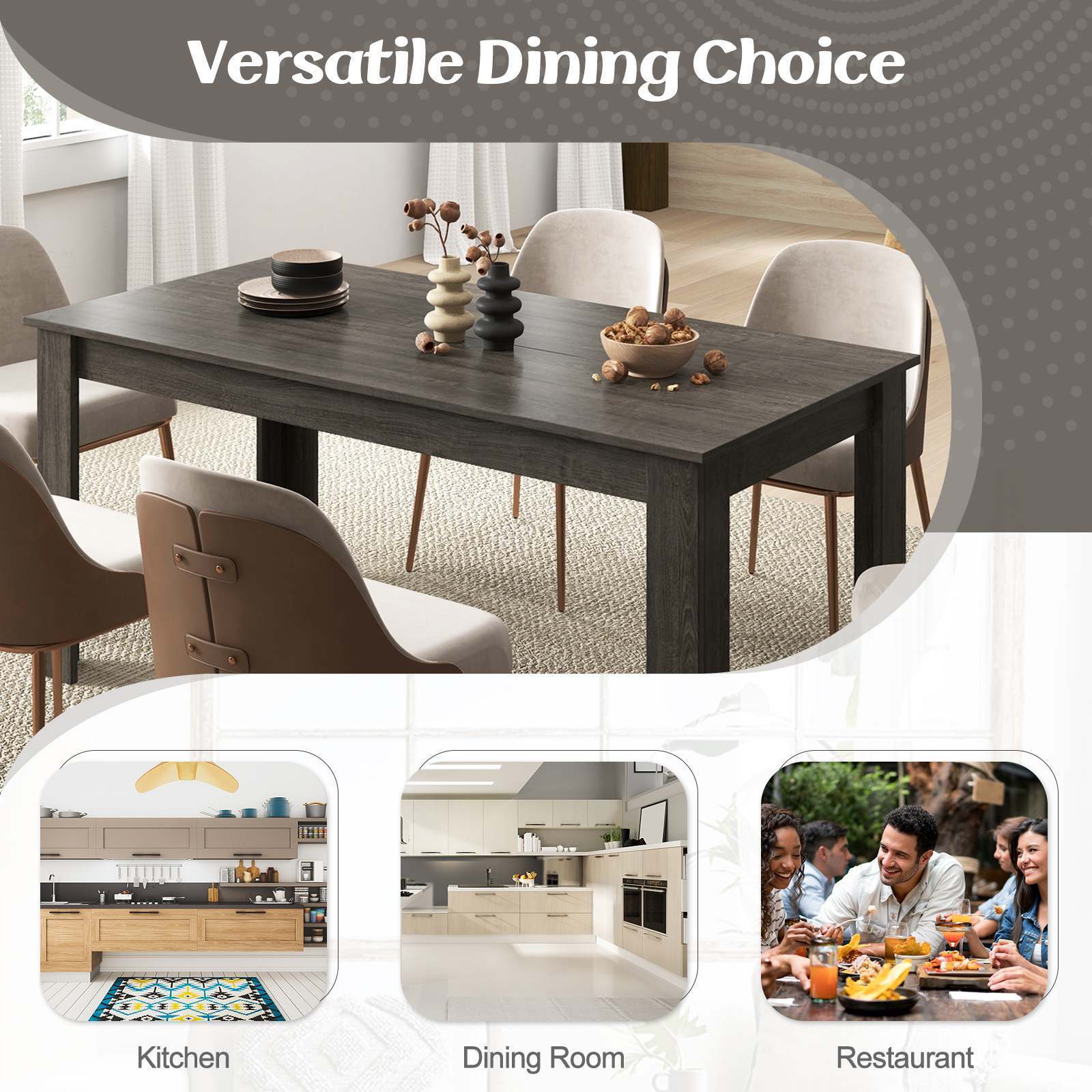 Giantex 160 CM Rectangular Dining Table with Sturdy Legs