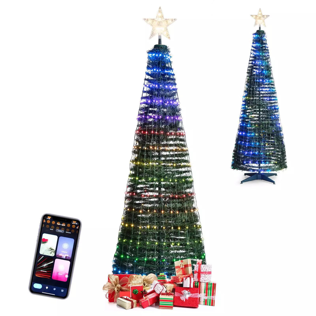 Indoor & Outdoor 190 cm Pop-up Christmas Tree Pre-Lit Xmas Tree w/12 Light Modes