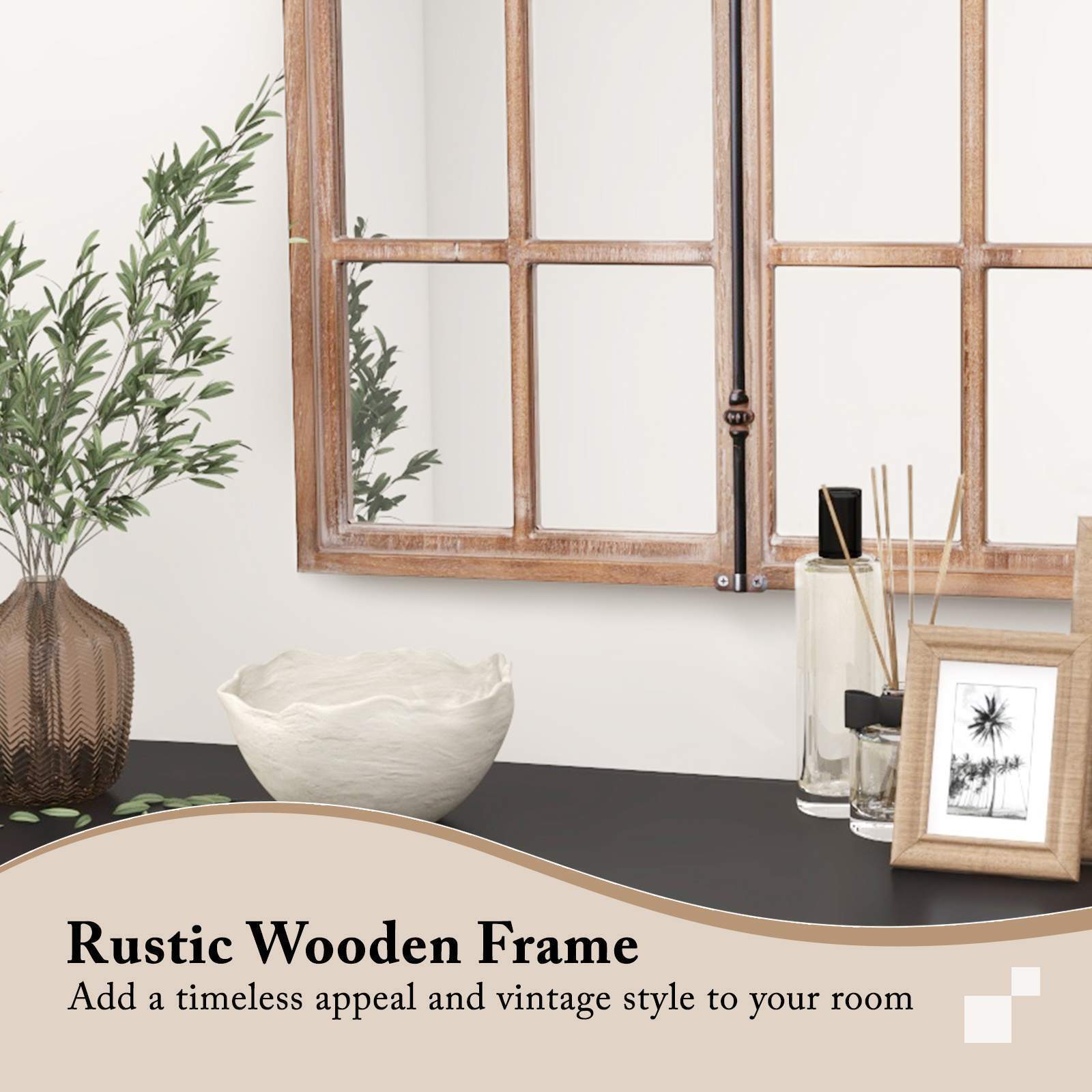 Farmhouse Wall Mounted Decorative Mirror Rustic Arched Window Pane Mirror