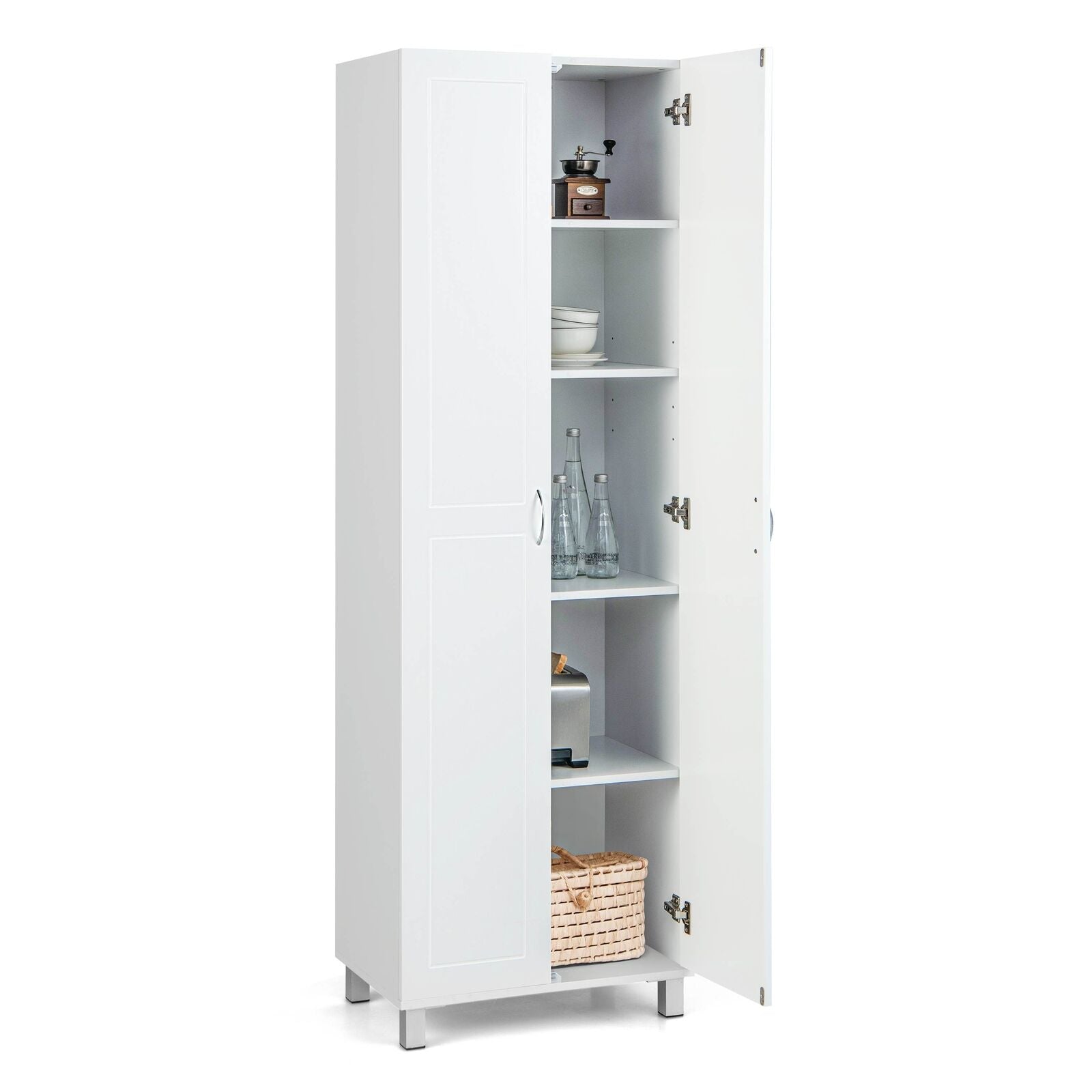 187 CM Double Door Tall Storage Cabinet Modern Utility Pantry Organizer White