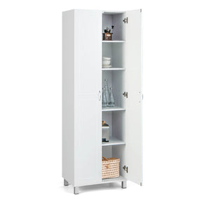 187 CM Double Door Tall Storage Cabinet Modern Utility Pantry Organizer White