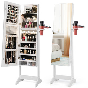 Freestanding Jewelry Cabinet Armoire Lockable Jewelry Organizer w/ LED Lights