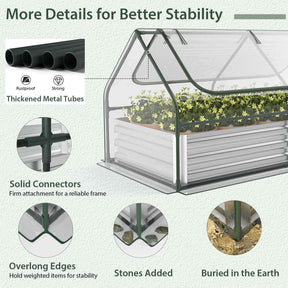 180 x 90 x 91cm Galvanized Raised Garden Bed w/ Greenhouse & Dual 2-Tier Windows