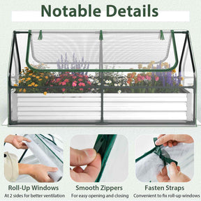 180 x 90 x 91cm Galvanized Raised Garden Bed w/ Greenhouse & Dual 2-Tier Windows