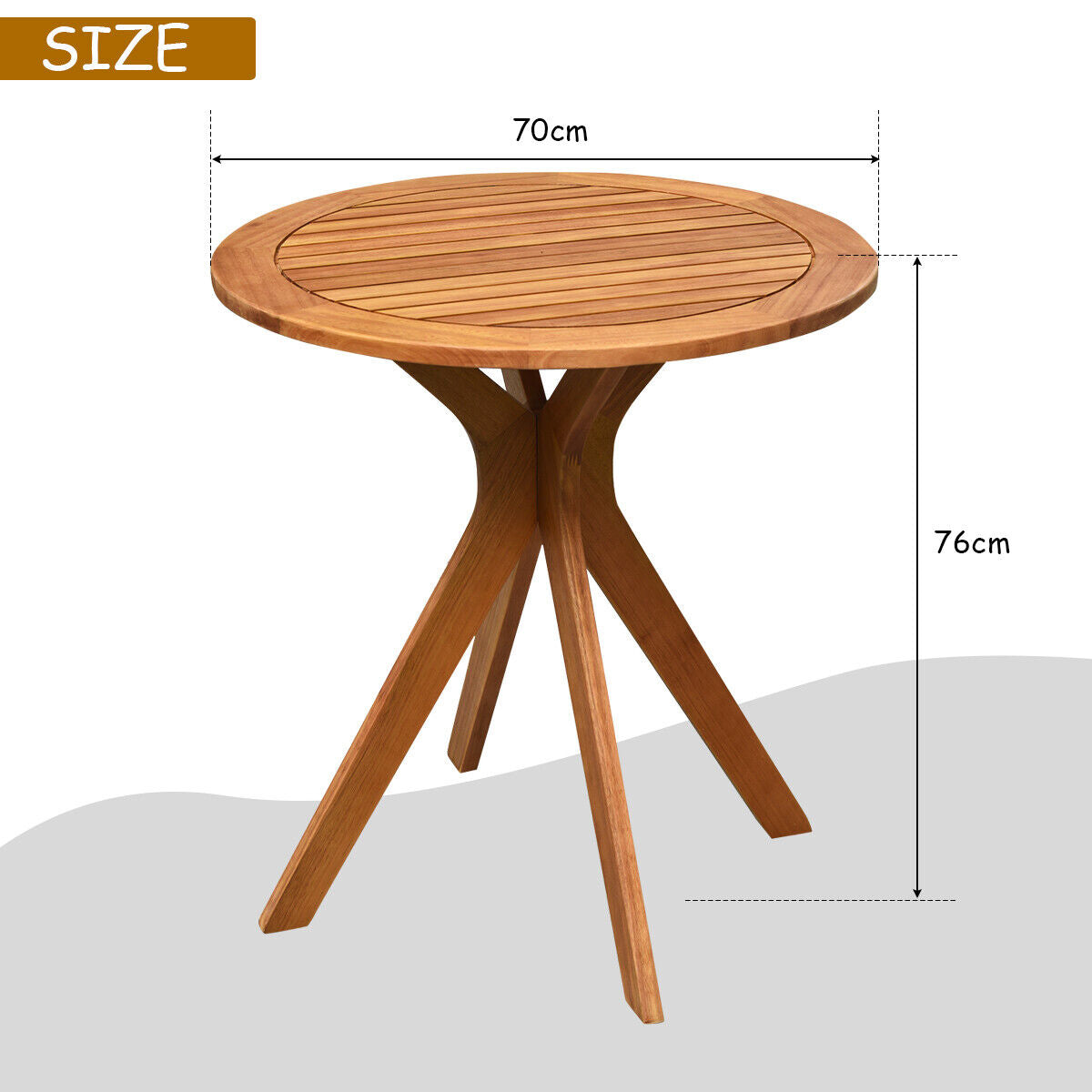 70 cm Outdoor Round Table Solid Wood Coffee Side Bistro Table for Garden Patio