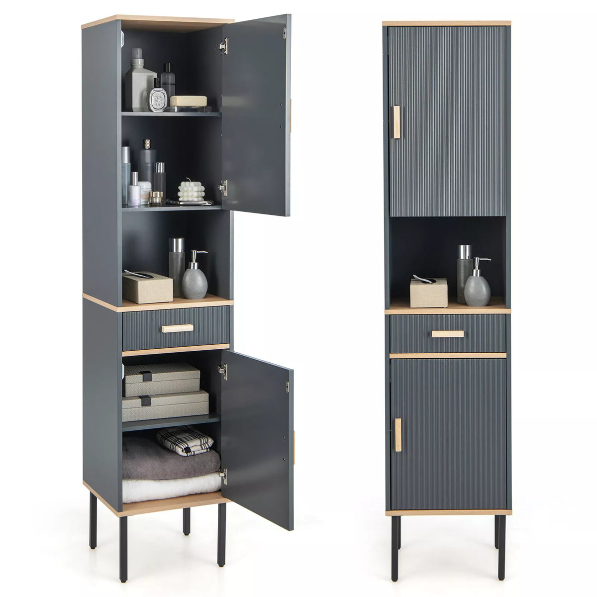 Tall Slim Bathroom Cabinet Freestanding Storage Cabinet Narrow Linen Tower