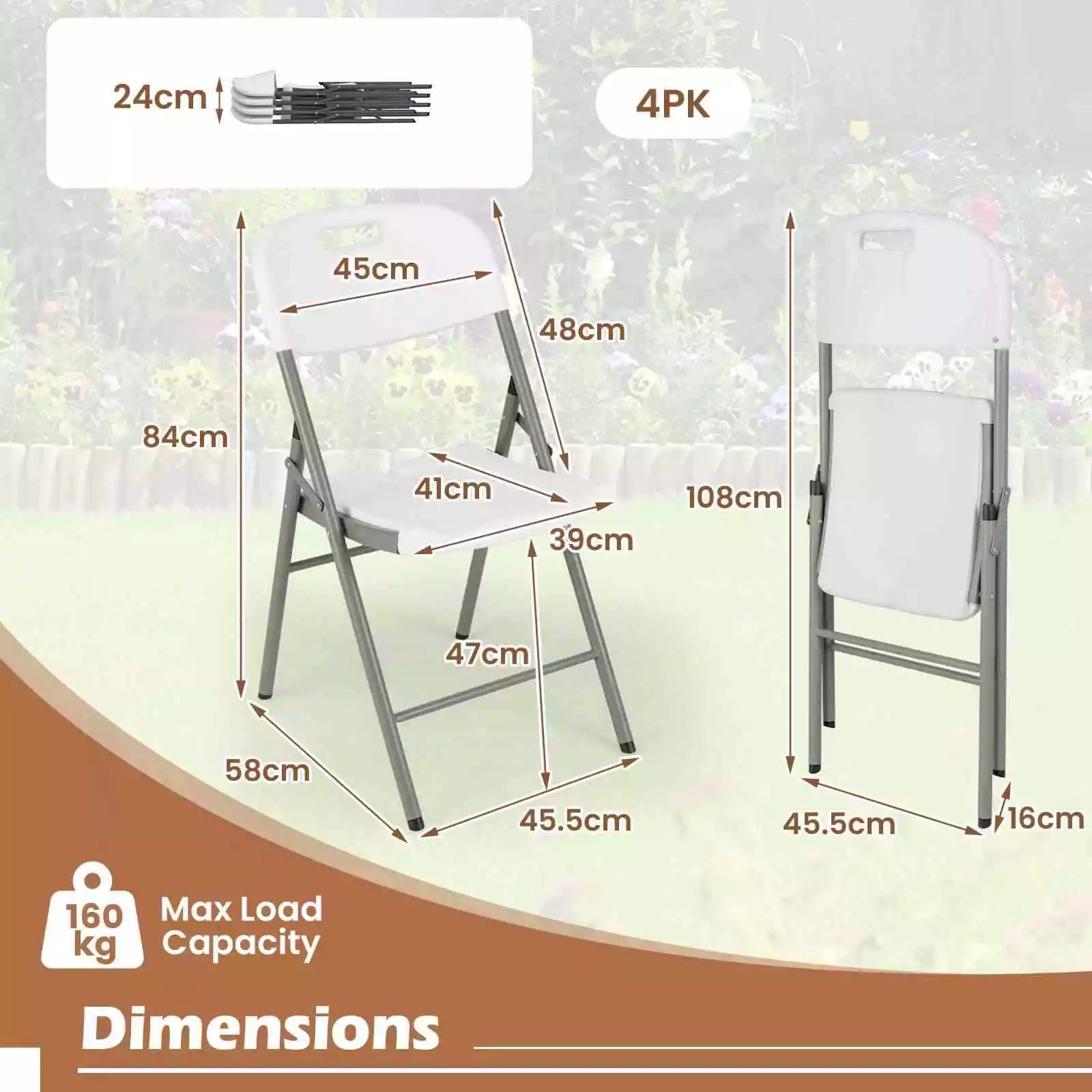 4 Pack Portable Seats w/ Metal Frame Stackable Folding Chairs for Indoor Outdoor