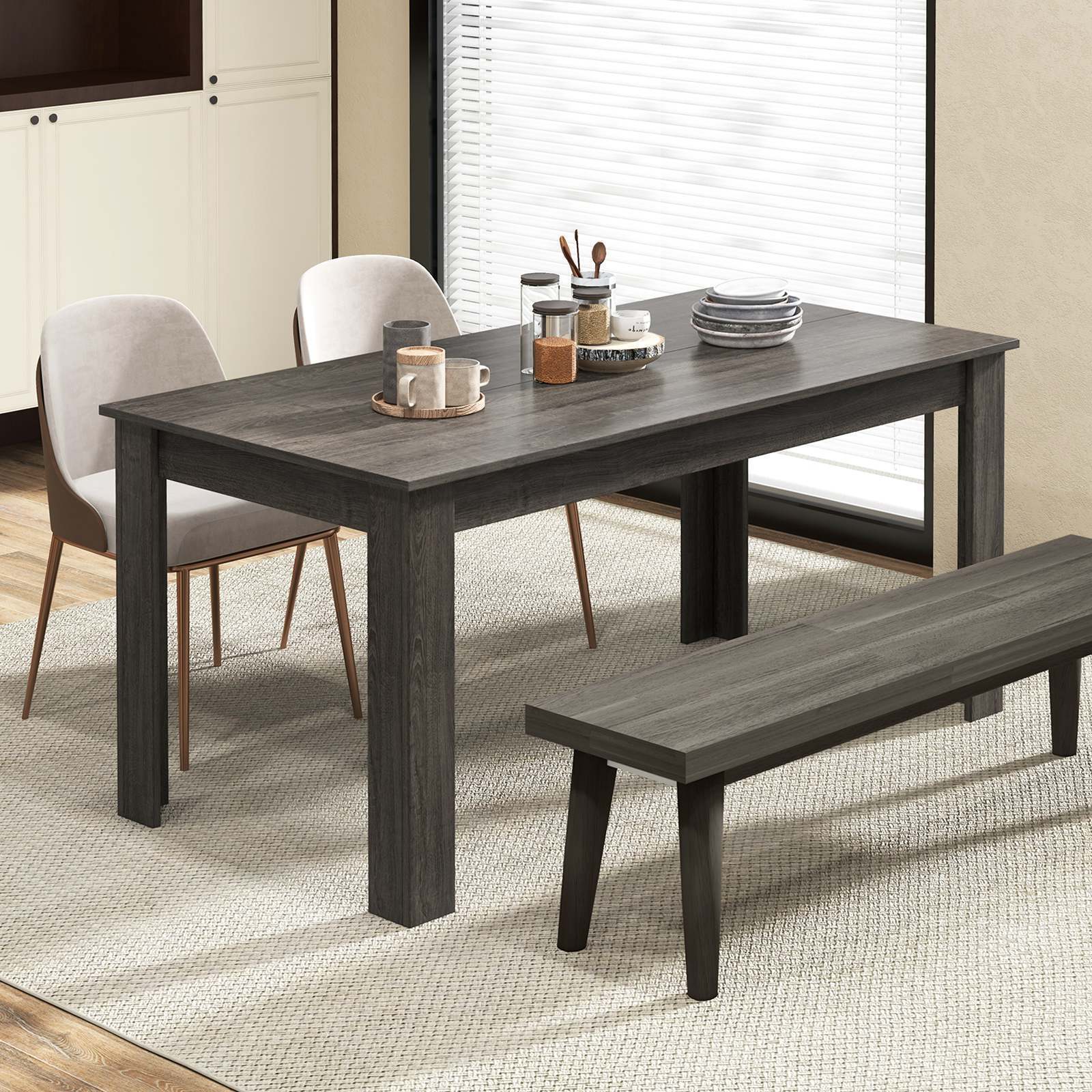 Giantex 160 CM Rectangular Dining Table with Sturdy Legs