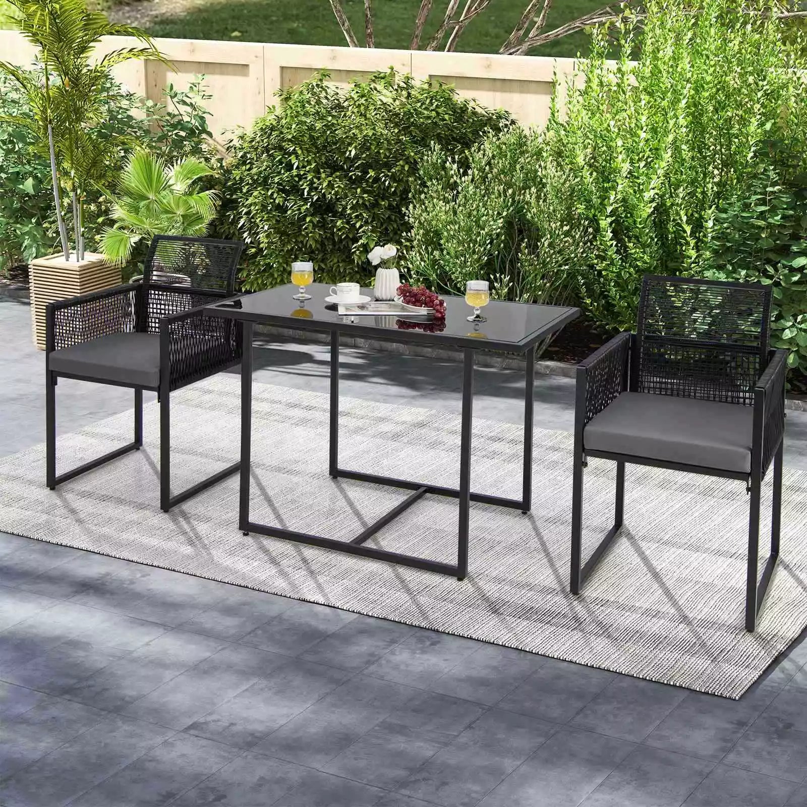 Giantex 3 Pieces Outdoor Dining Set Patio PE Rattan Furniture Set with Folding Backrest
