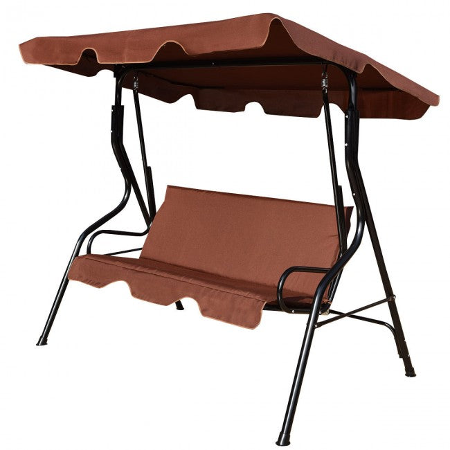3 Seat Outdoor Patio Swing Chair Canopy Swing with Cushion and Steel Frame