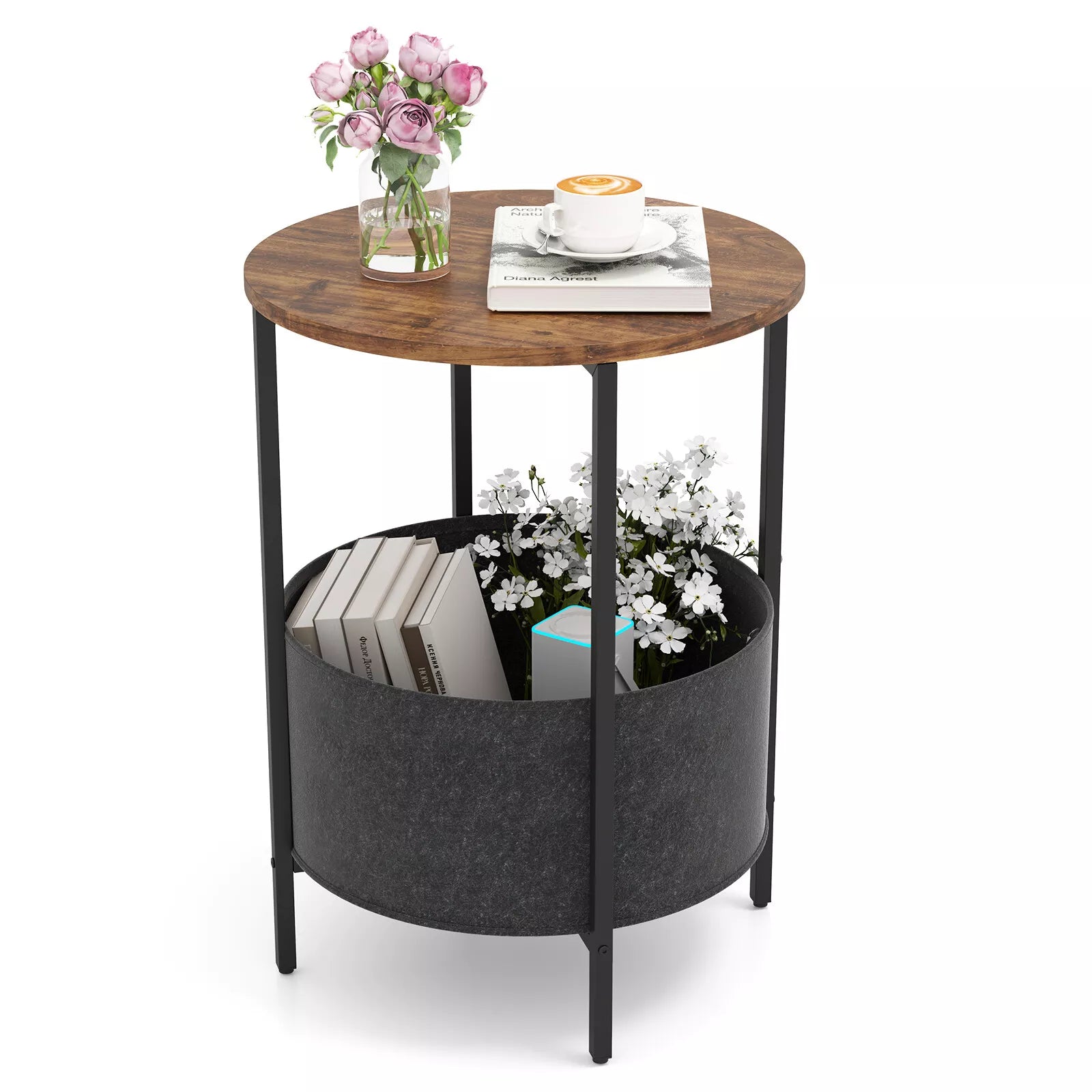 2-Tier Round End Table Accent Coffee Table for Small Space Bedside Nightstand