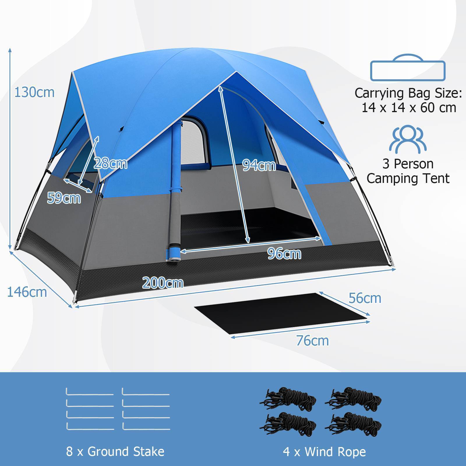 3 Person Outdoor Camping Tent，Waterproof Portable Double-layer Tent for Camping