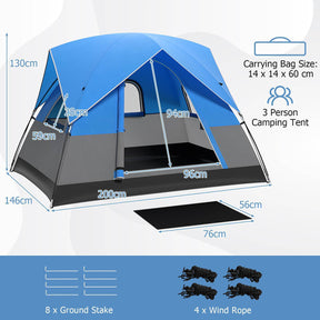 3 Person Outdoor Camping Tent，Waterproof Portable Double-layer Tent for Camping