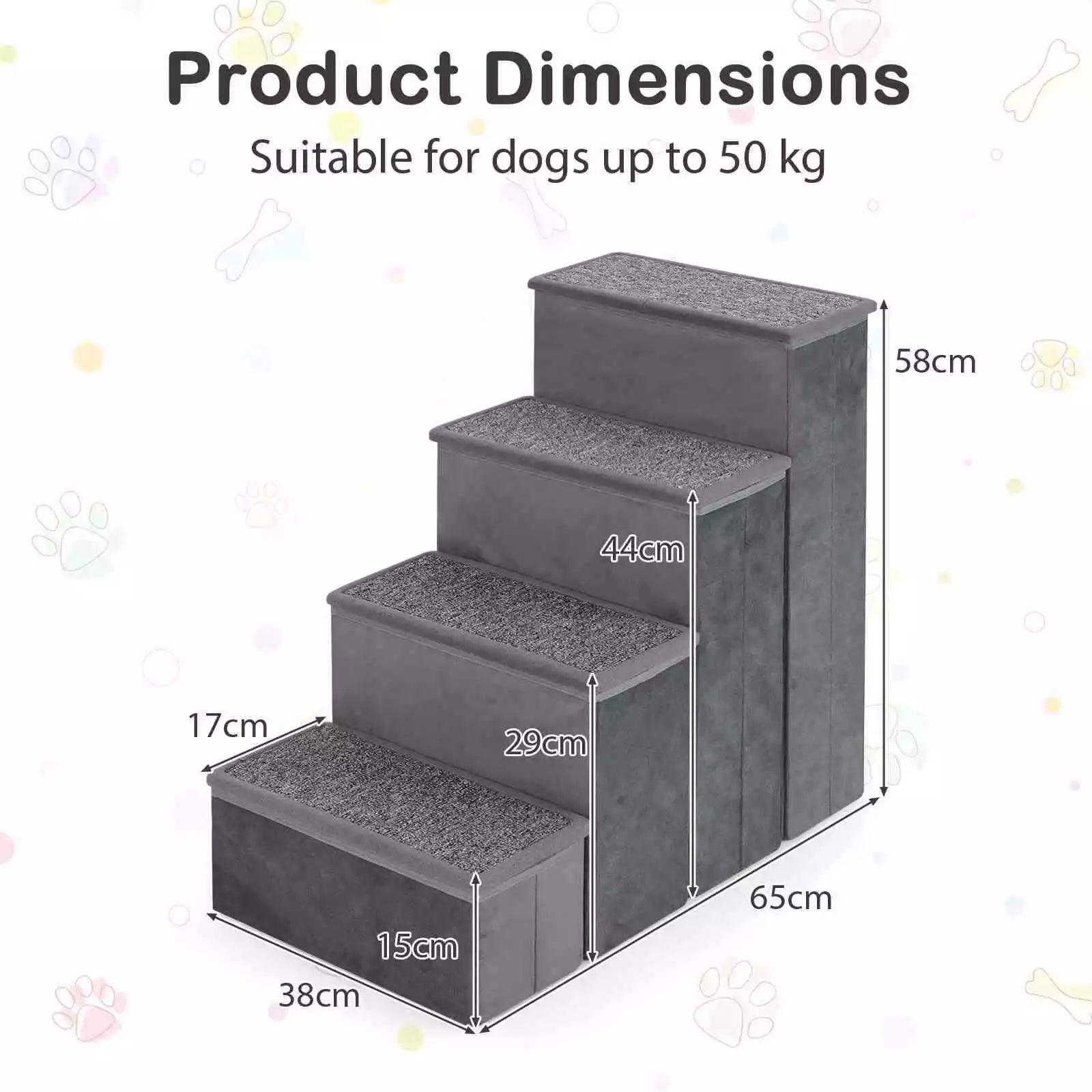 4-Step Dog Stairs Non-slip Foldable Dog Ramp for High Beds Sofas Storage Boxes