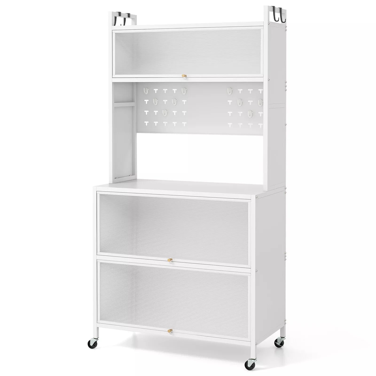 5-Tier Kitchen Bakers Rack Microwave Stand w/ Flip Door Cabinet