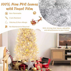 1.8 M Artificial Xmas Tree, Hinged Christmas Tree with Tinsel Leaves Easy Setup