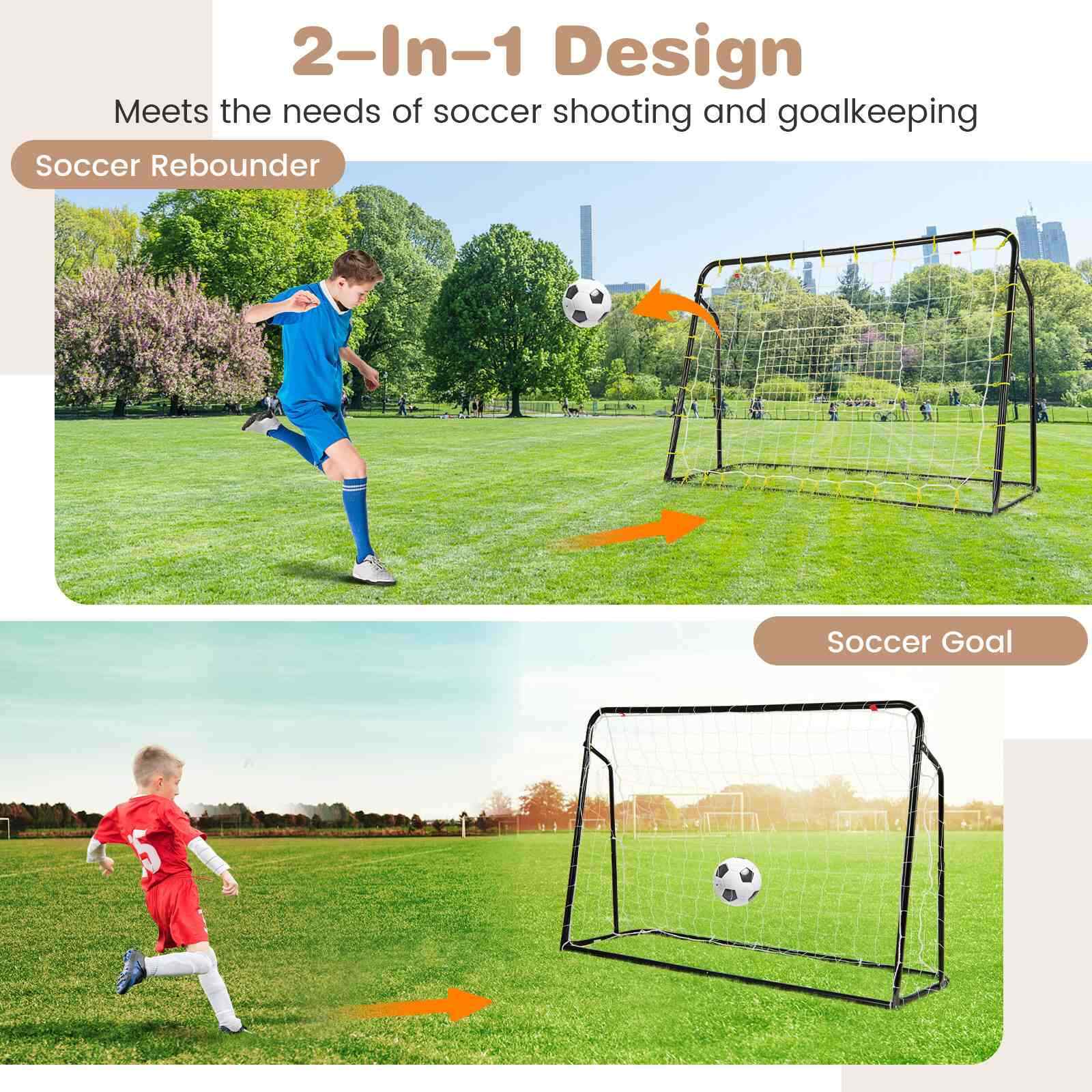 2-in-1 Kids Soccer Rebounder, 1.9m x 1.2m Adjustable Soccer Goal Set for 6+ Kids
