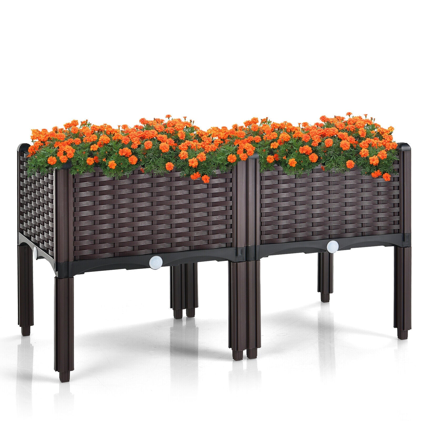 2 Set Elevated Plastic Raised Garden Bed Planter Kit for Flower Vegetable Grow