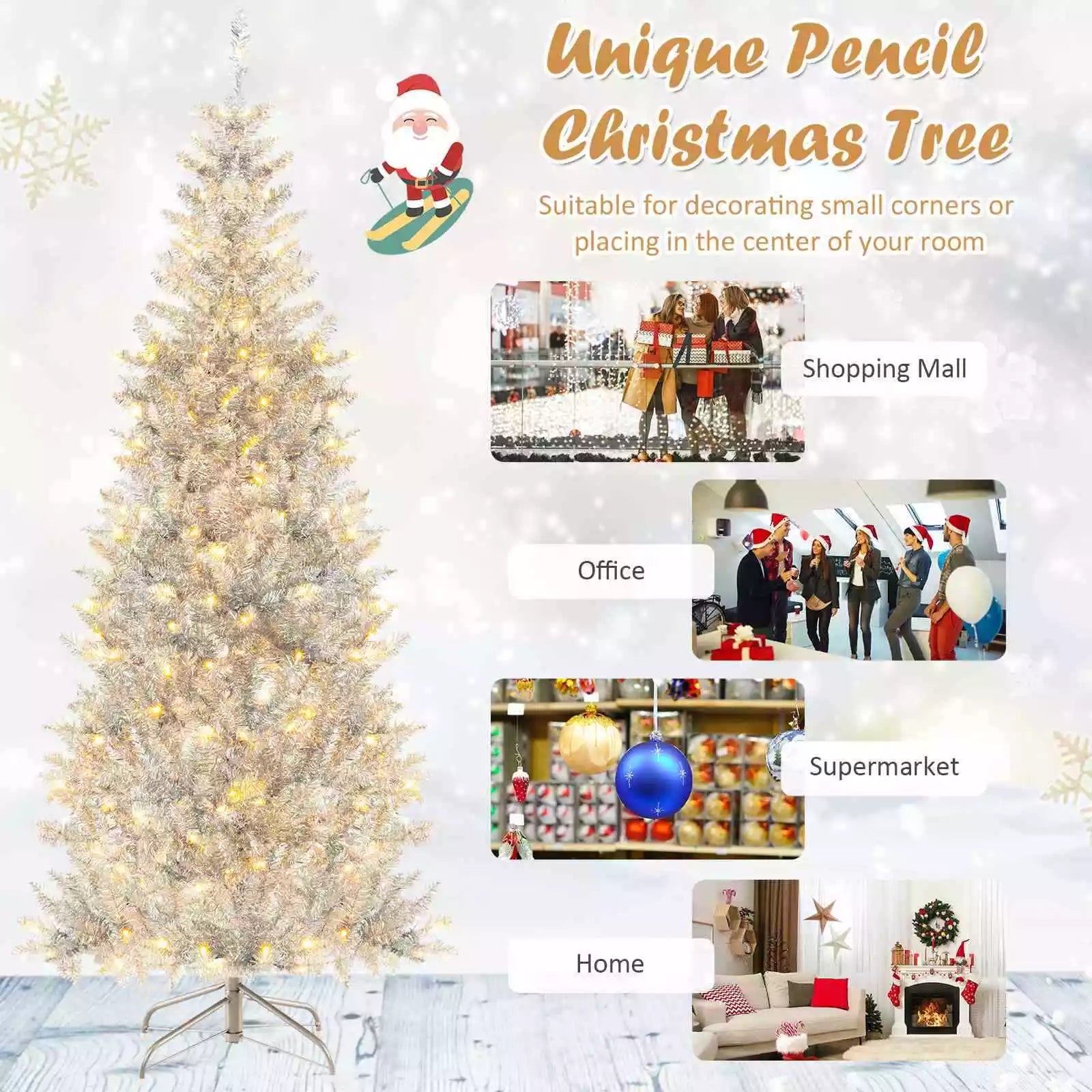 1.8 M Artificial Xmas Tree, Hinged Christmas Tree with Tinsel Leaves Easy Setup