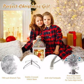 1.8 M Artificial Xmas Tree, Hinged Christmas Tree with Tinsel Leaves Easy Setup