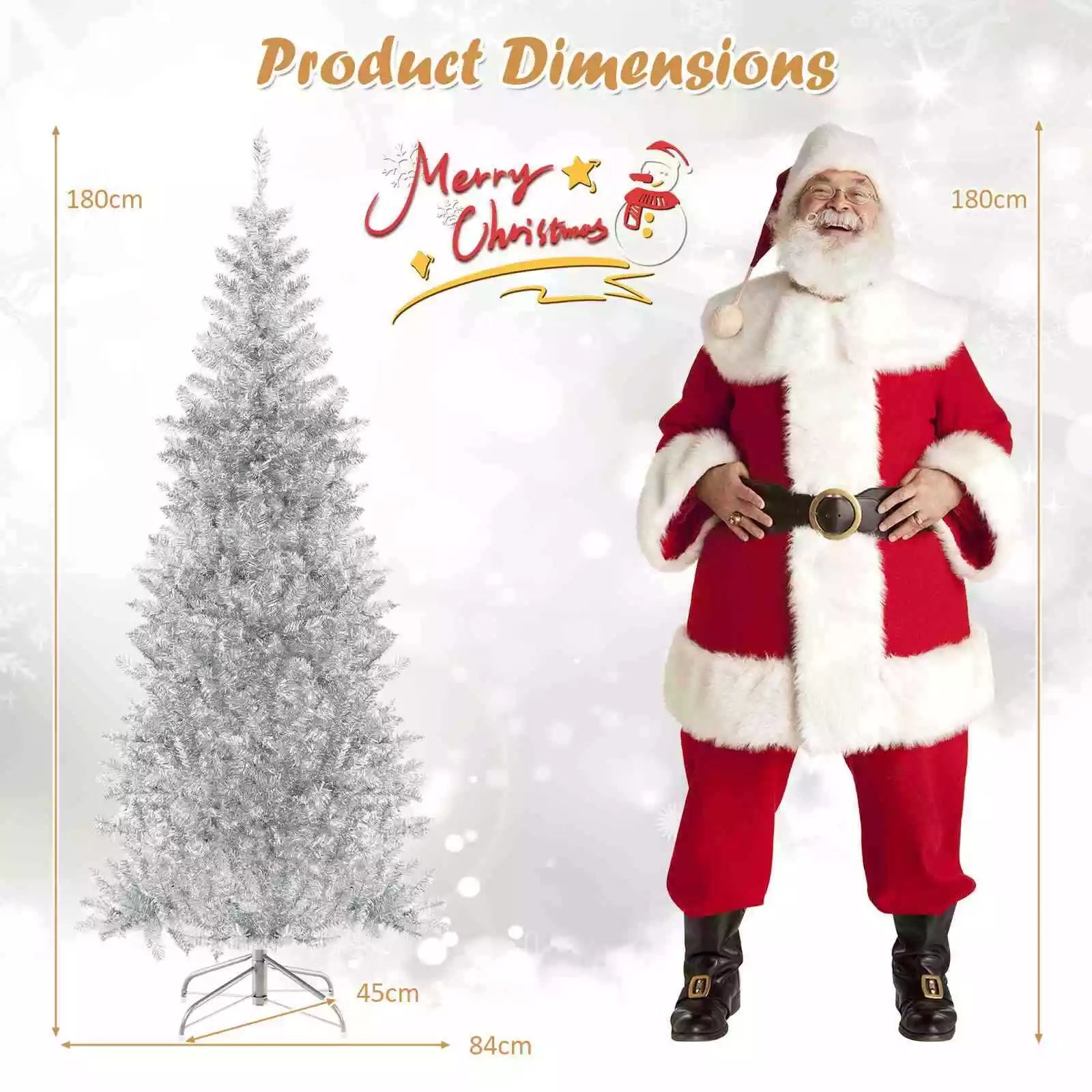 1.8 M Artificial Xmas Tree, Hinged Christmas Tree with Tinsel Leaves Easy Setup