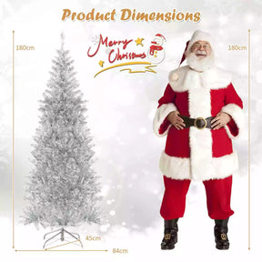 1.8 M Artificial Xmas Tree, Hinged Christmas Tree with Tinsel Leaves Easy Setup
