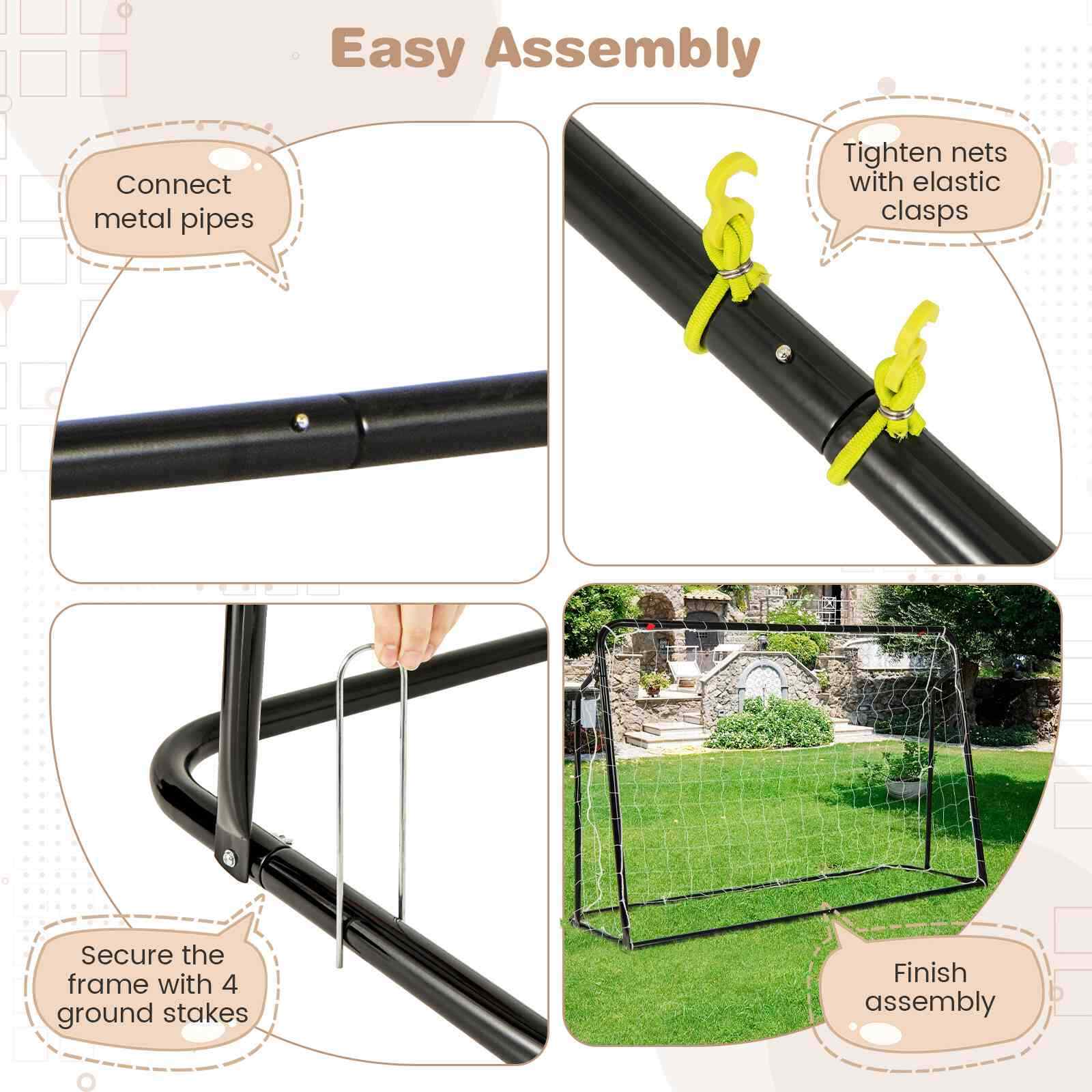 2-in-1 Kids Soccer Rebounder, 1.9m x 1.2m Adjustable Soccer Goal Set for 6+ Kids
