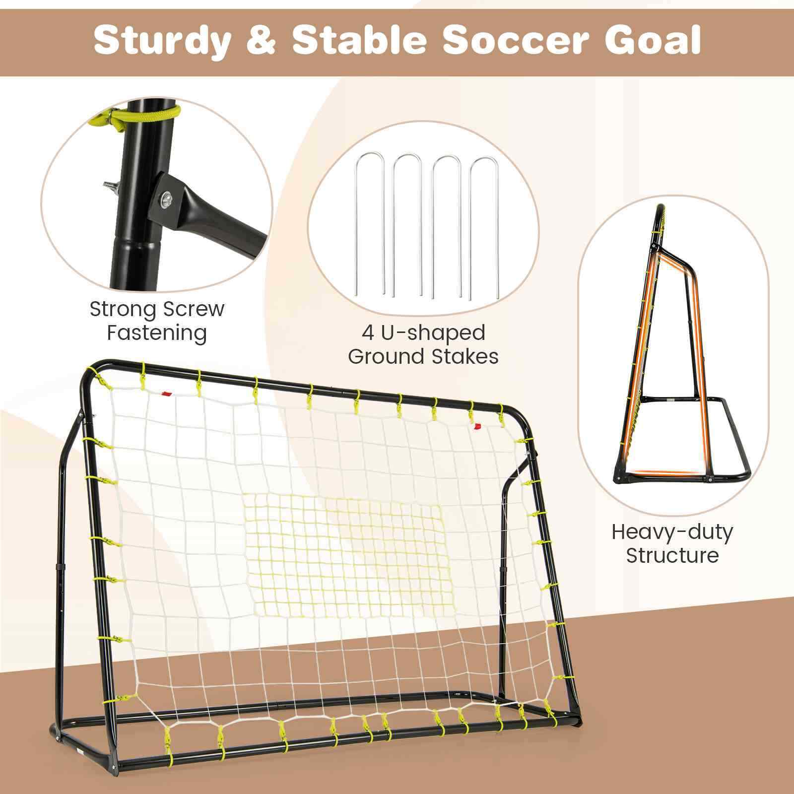2-in-1 Kids Soccer Rebounder, 1.9m x 1.2m Adjustable Soccer Goal Set for 6+ Kids