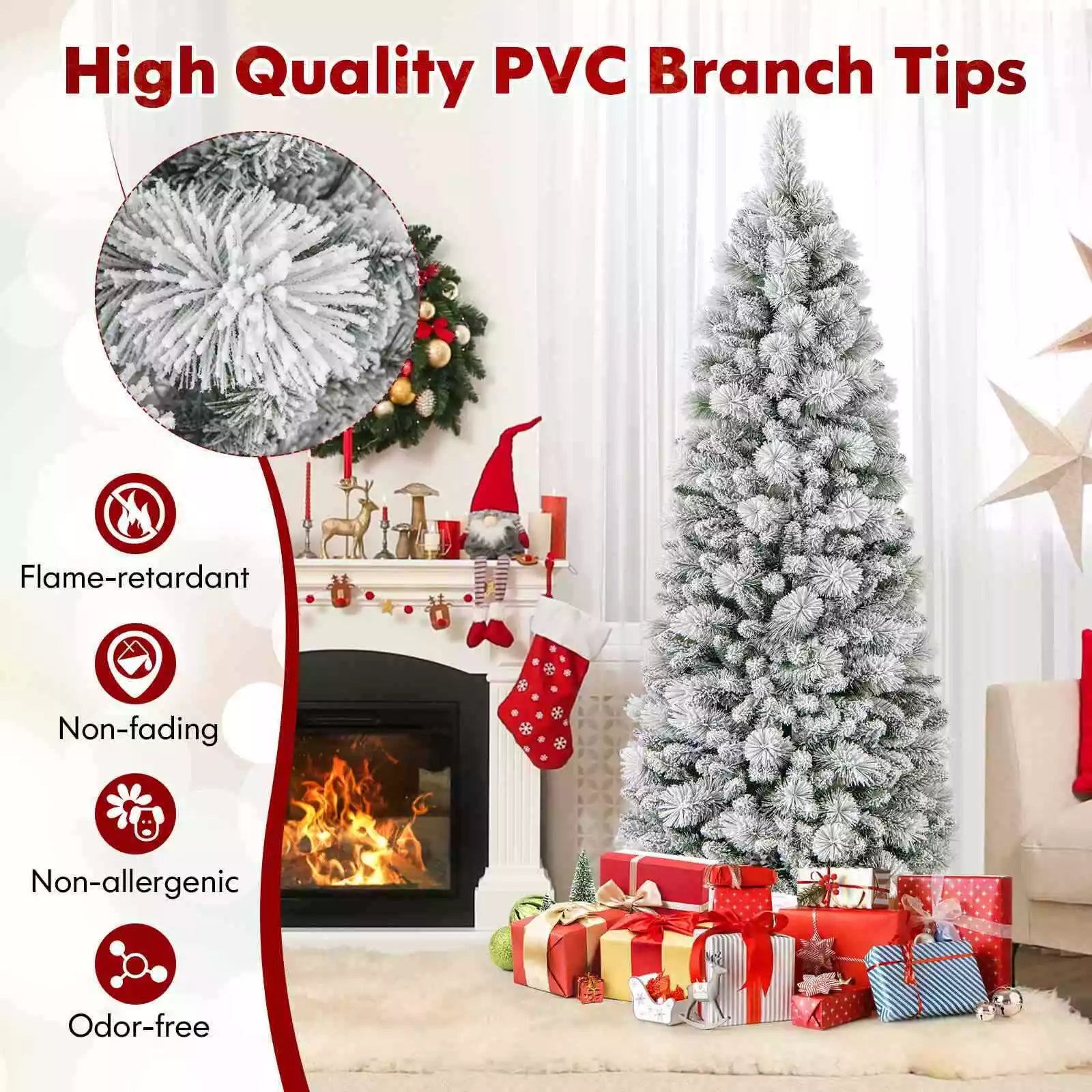 180CM Flocked Xmas Christmas Tree w/517 Branch Tips & 170 Warm White LED Lights