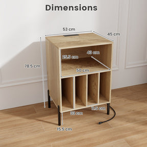 Record Player Stand Turntable Stand w/ Storage Shelf Charging Station USB Port
