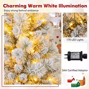 180CM Flocked Xmas Christmas Tree w/517 Branch Tips & 170 Warm White LED Lights