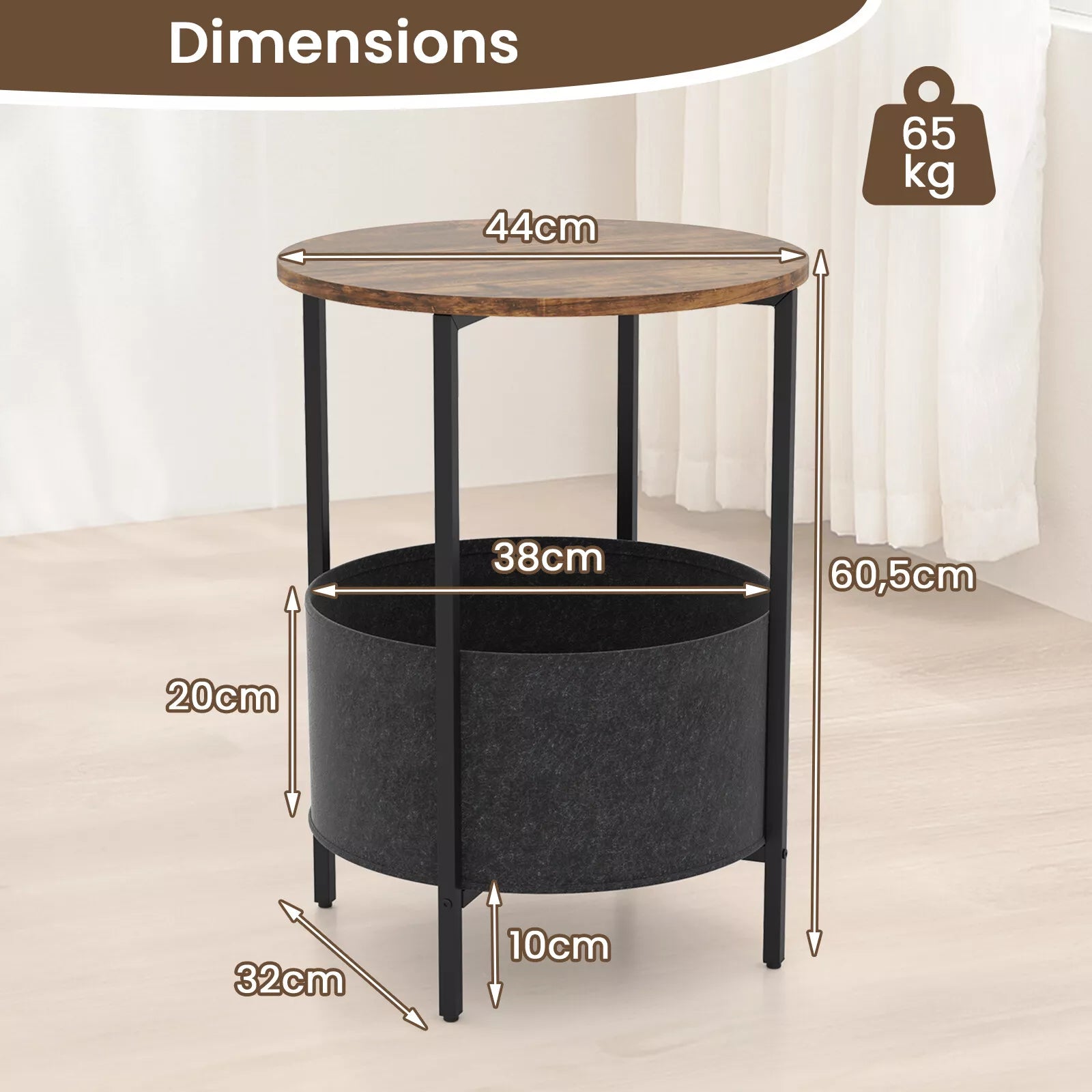 2-Tier Round End Table Accent Coffee Table for Small Space Bedside Nightstand