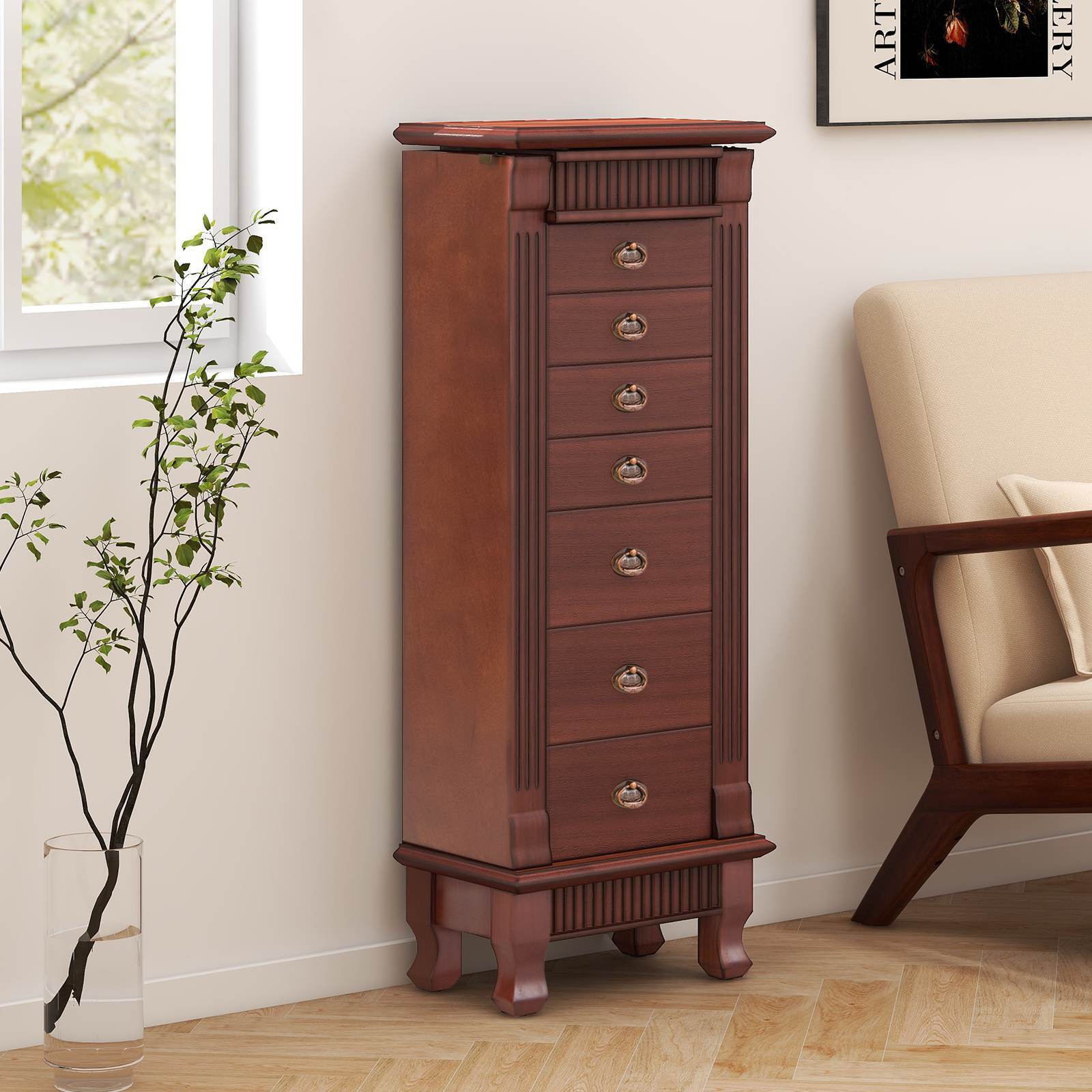 Jewelry Armoire Cabinet Standing Jewelry Storage Organizer with Makeup Mirror