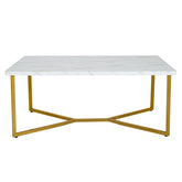 Modern Coffee Table w/ Faux Marble Tabletop & Golden Y-shaped Legs Foot Pads