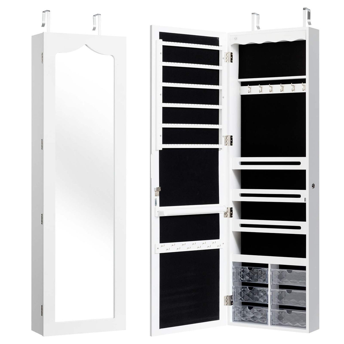 Jewelry Cabinet Armoire Full Length Mirror Wall/Door Mounted Storage Cabinet