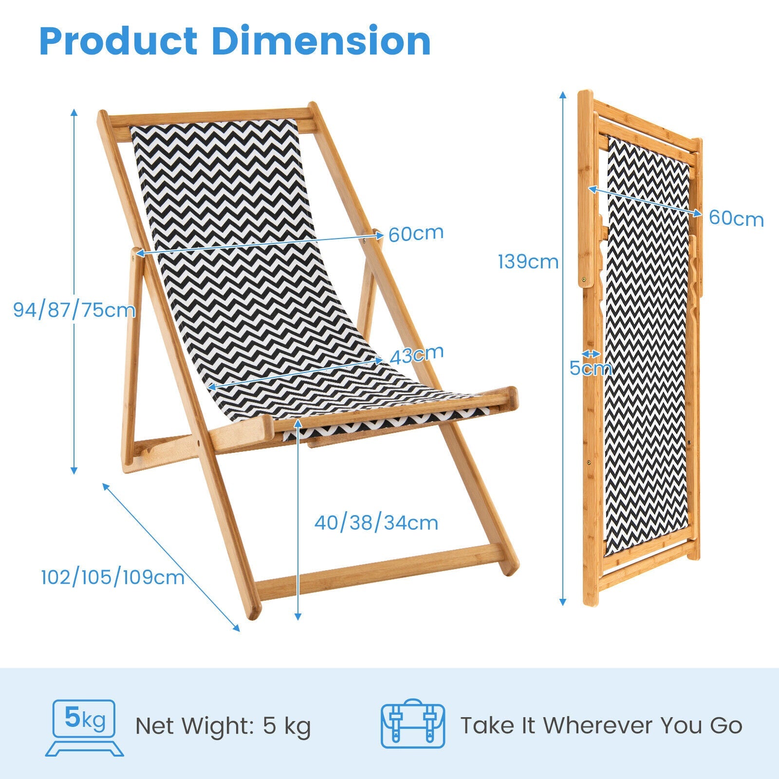 Folding Solid Wood Lounge Beach Chair Reclining Canvas Outdoor 160kg Capacity