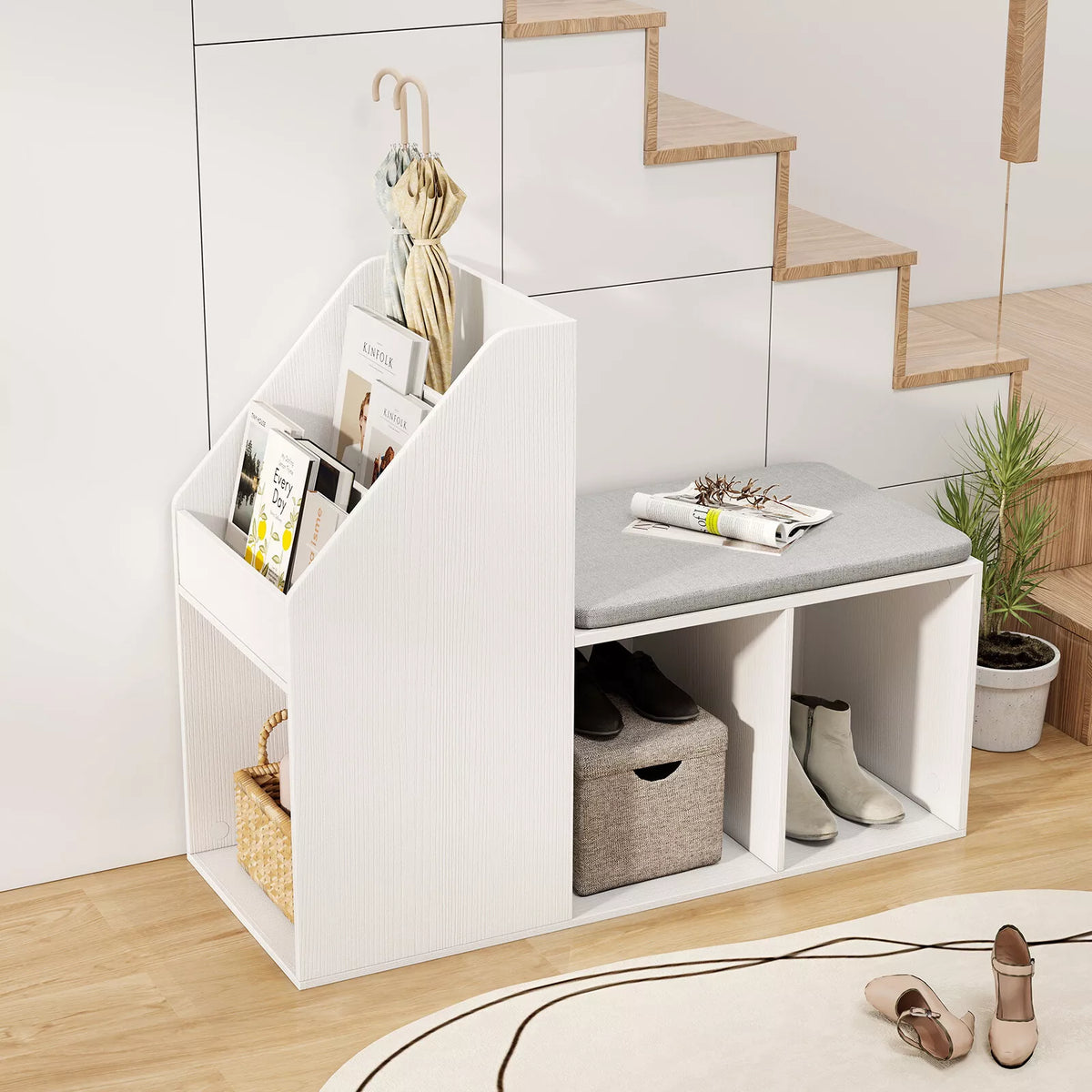 Shoe Storage Bench w/ Removable Seat Cushion Entryway Bench Shoe Rack Bench