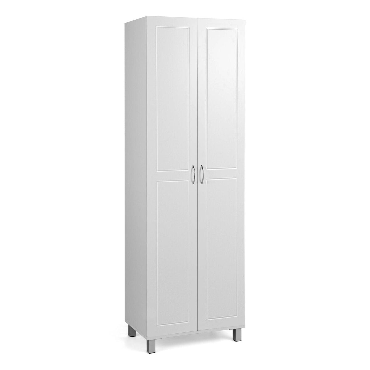 187 CM Double Door Tall Storage Cabinet Modern Utility Pantry Organizer White