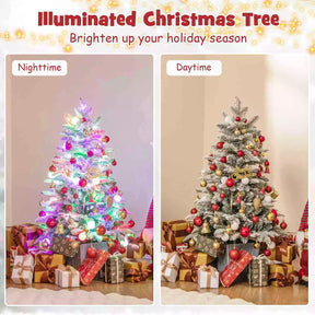 110CM Pre-Lit Snow Flocked Christmas Tree Potted Xmas Decor w/Globe Lights Home