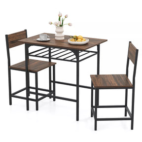 3-Piece Dining Table Set for 2 Wood Rectangular Table & Chair Metal Frame