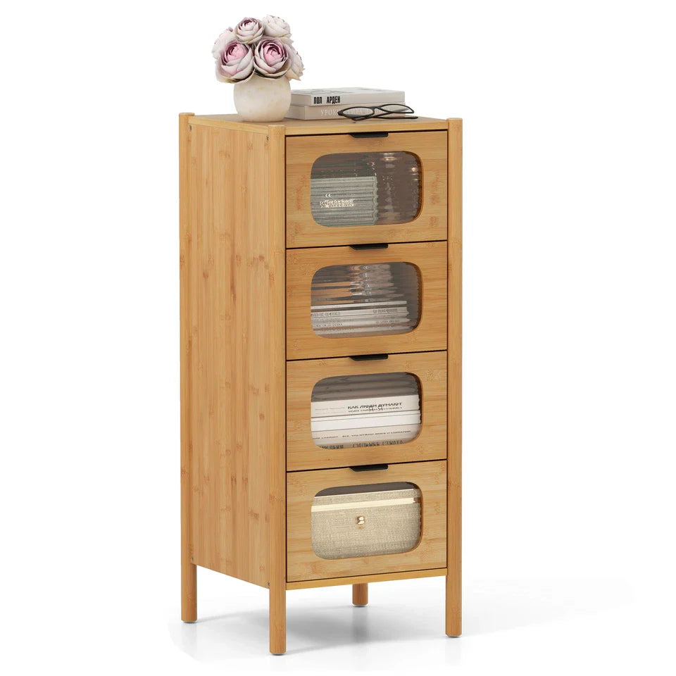 3/4-Drawer Dresser Bamboo Storage Cabinet Mid Century Modern Chest of Drawers
