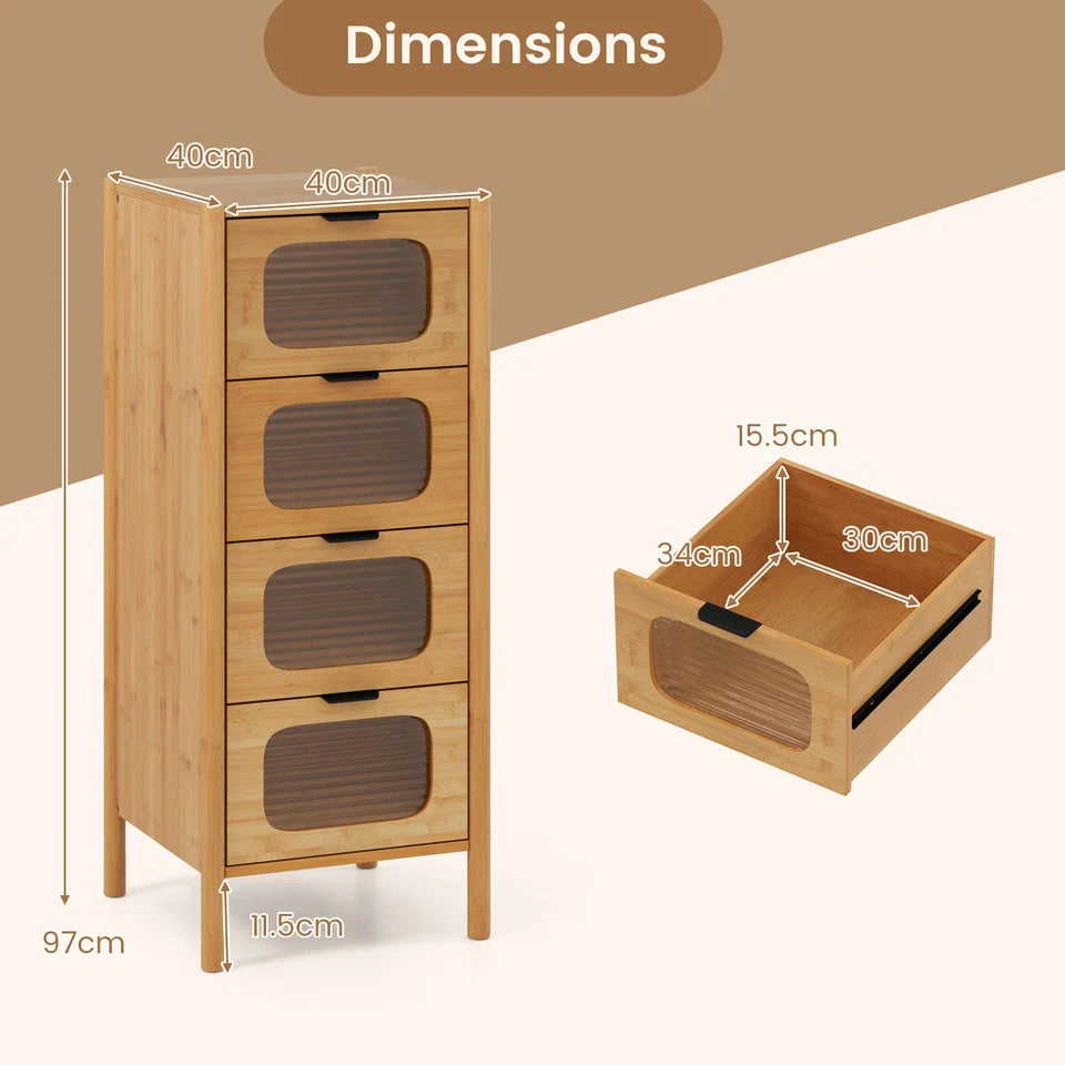 3/4-Drawer Dresser Bamboo Storage Cabinet Mid Century Modern Chest of Drawers