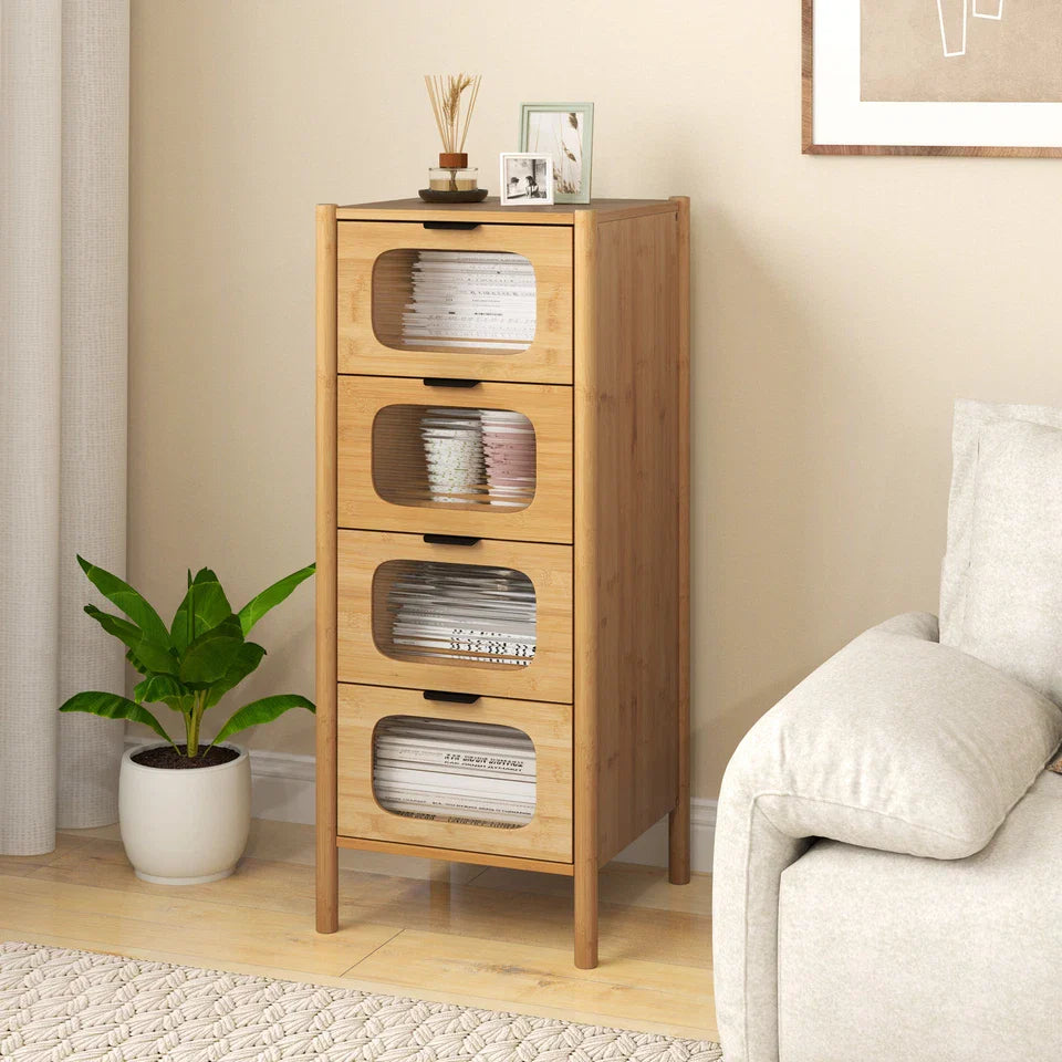 3/4-Drawer Dresser Bamboo Storage Cabinet Mid Century Modern Chest of Drawers