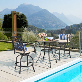 Set of 2 Patio Swivel Bar Stools Outdoor Bar Height Chairs with Soft Cushions and Steel Frame