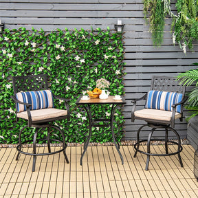 Set of 2 Patio Swivel Bar Stools Outdoor Bar Height Chairs with Soft Cushions and Steel Frame
