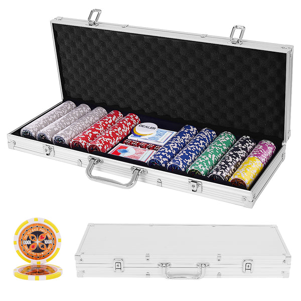 Hikidspace 500 Pieces Casino Poker Chip Set for Texas Holdem