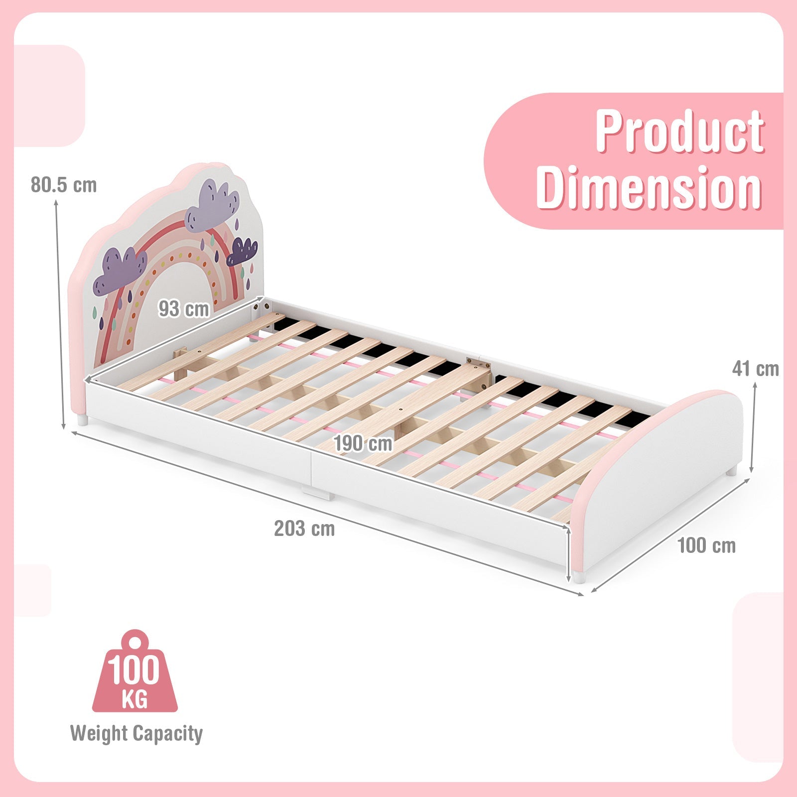 HONEY JOY Single Bed Frames for Kids, Wood Upholstered Twin Bed Platform with Slat Support