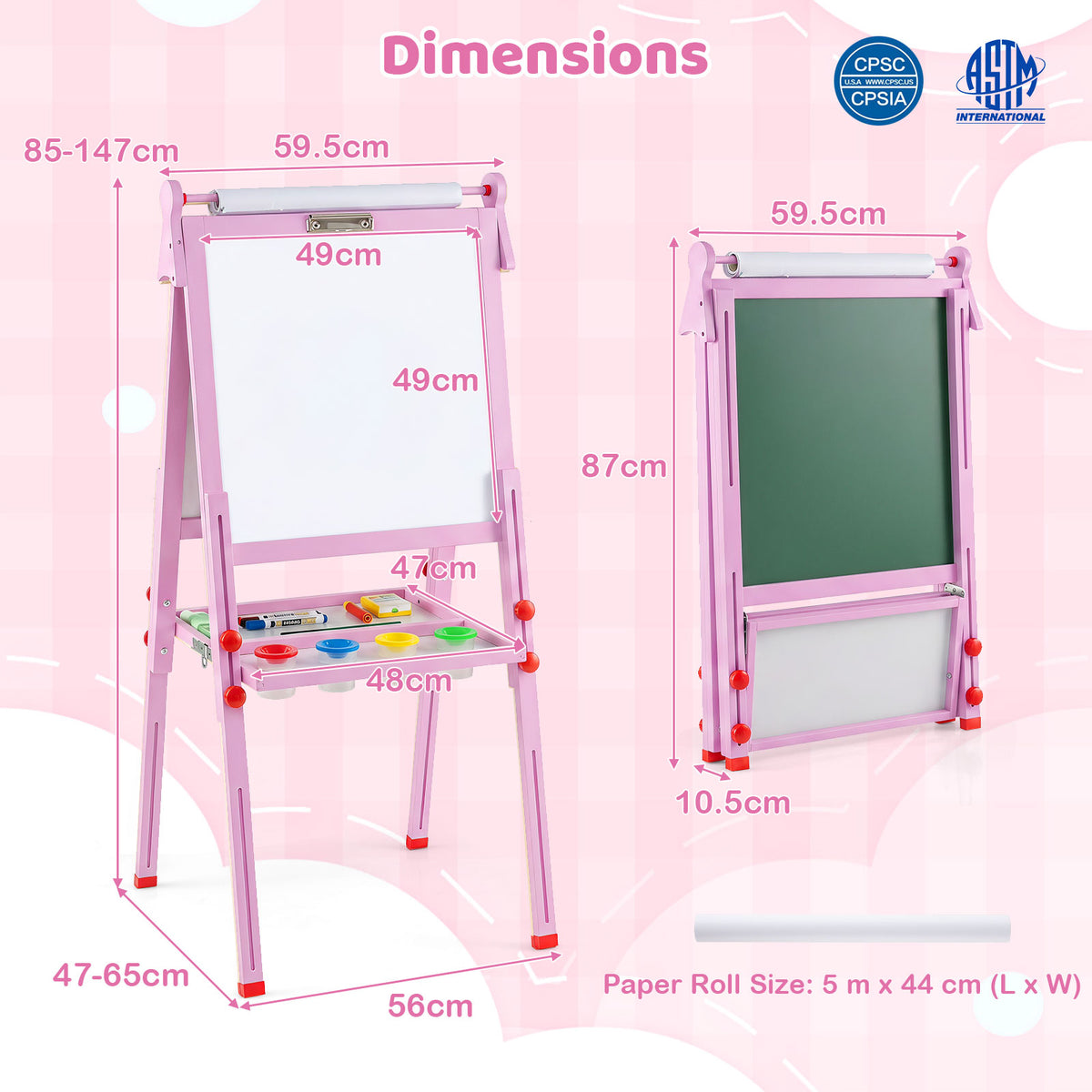 3-in-1 Easel for Kids, Double-Sided Folding Wooden Kids Art Easel with Paper Roll, Adjustable Height