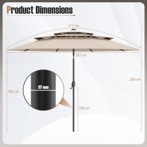 3m Solar Patio Umbrella w/ 32 LED Lights, 3-Tier Vented Top
